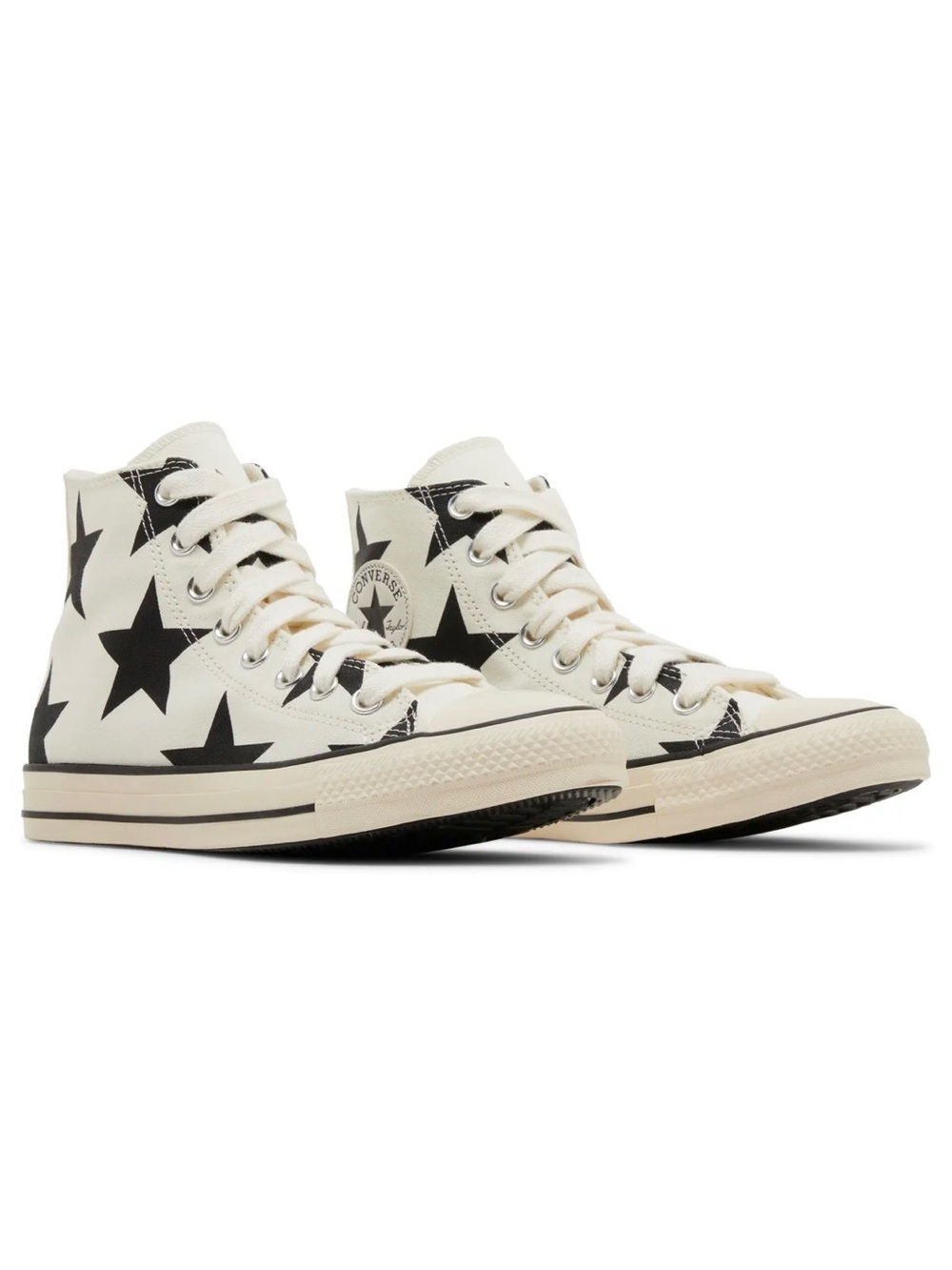 Converse High Top Sneakers in Cream with Black Star Print